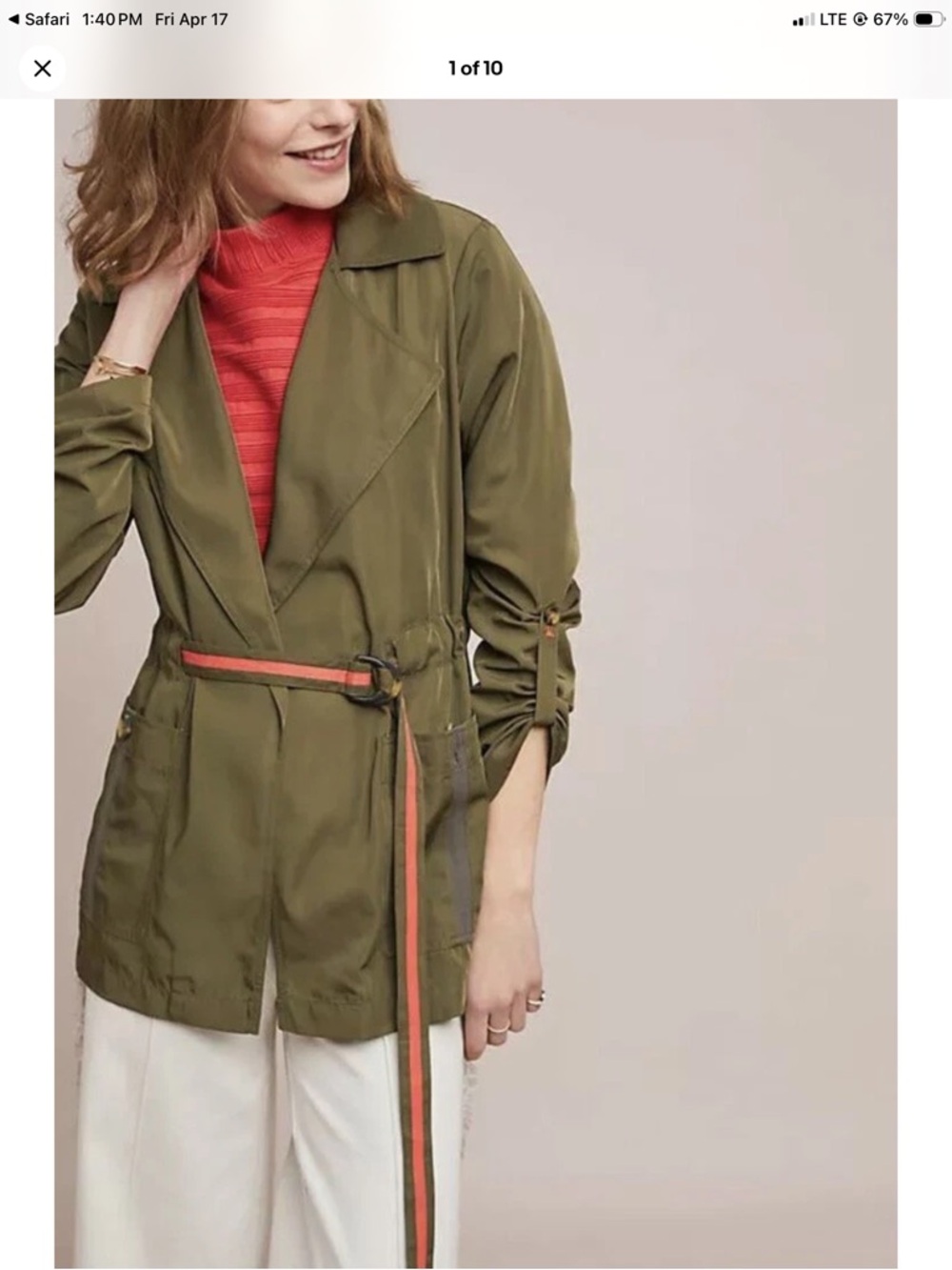 Anthropologie Olive Green Drawstring Utility Jacket